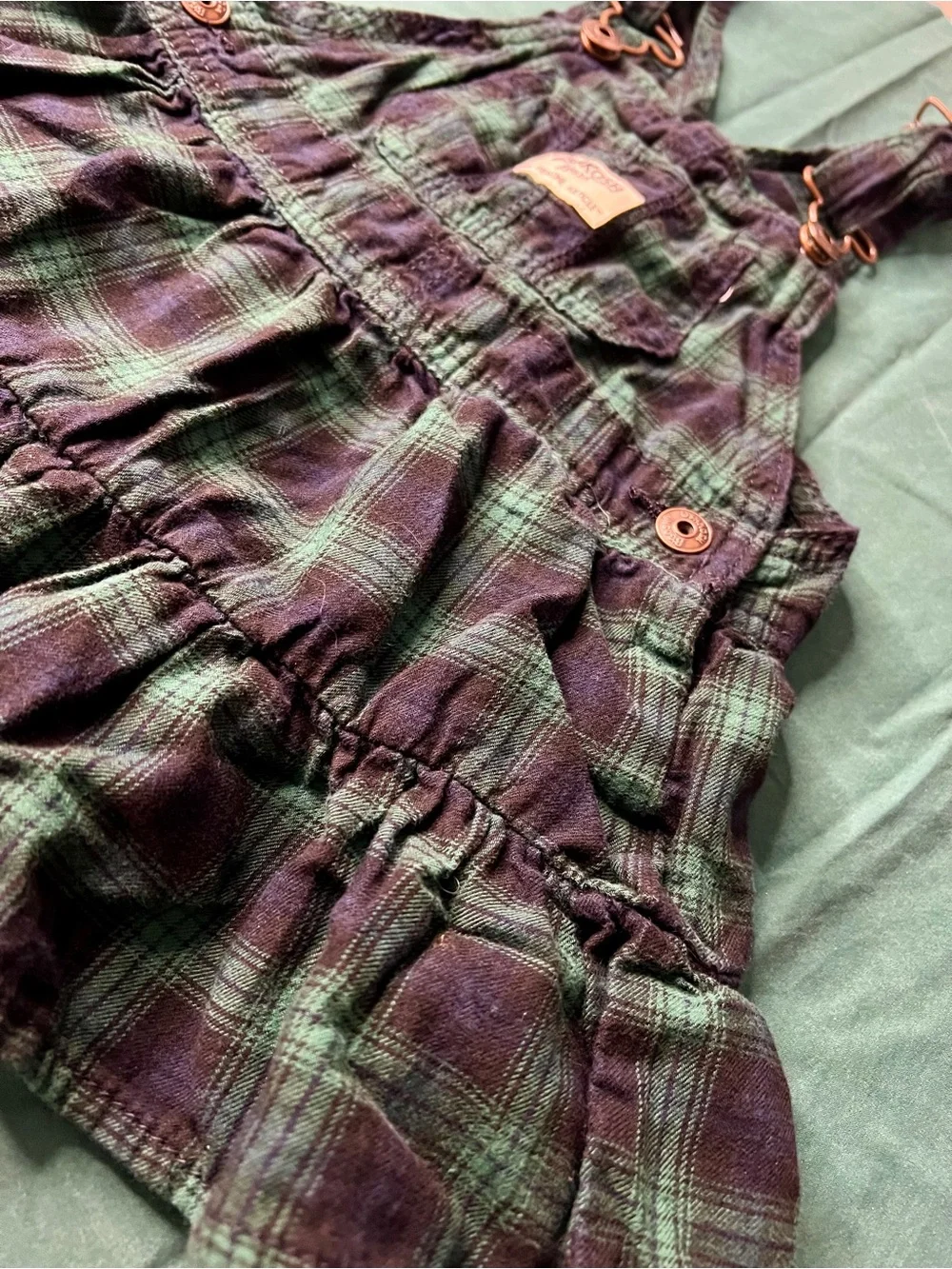 Navy and Green Plaid Osh Kosh B’Gosh Ruffled Overall Dress